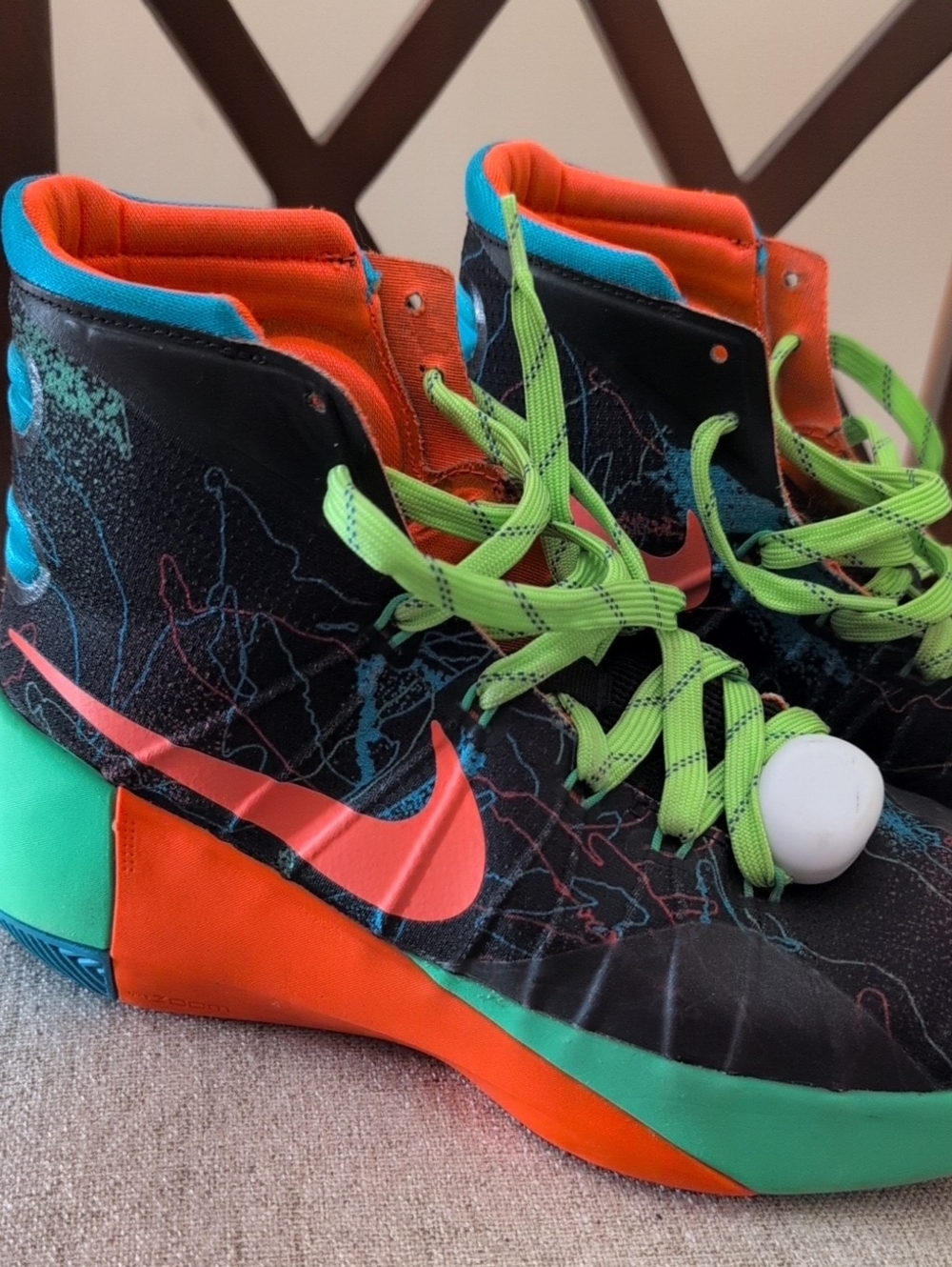 Nike Kids High-Top Sneakers in Black with Orange, Neon Green & Teal Accents